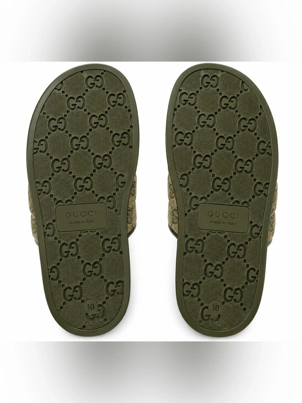 NWT Gucci Olive Green Monogram Slide Sandals US 9